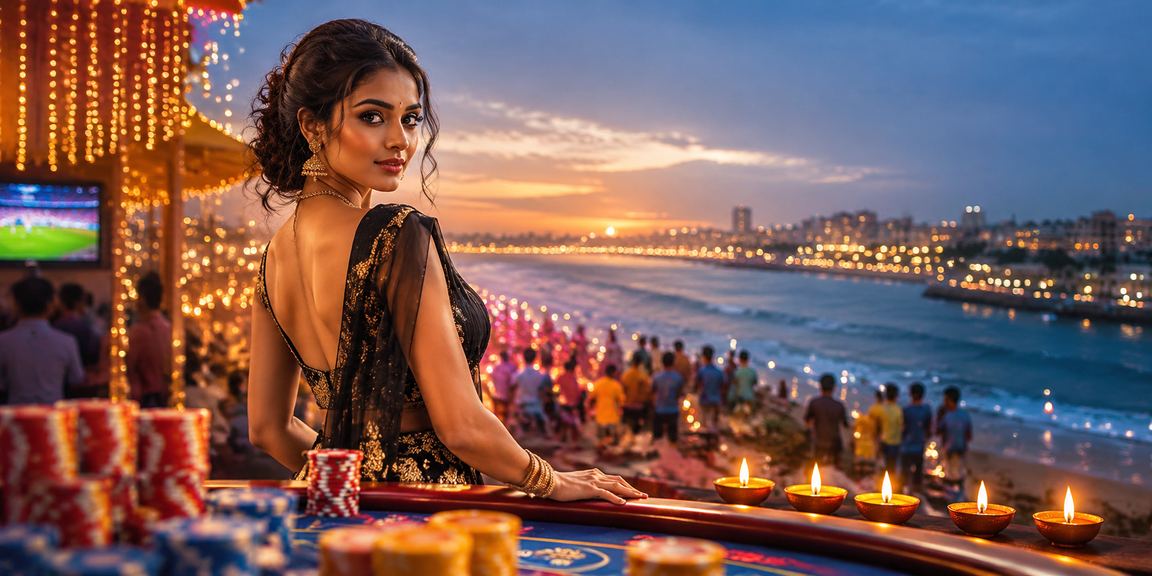 Festive Diwali celebration with lanterns at Chennai Marina Beach